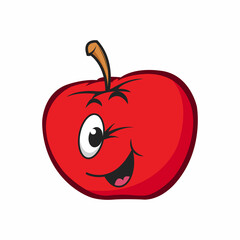 Red apple emoticon smile while closing one eye vector graphics