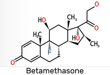 Betamethasone, molecule. It is synthetic corticosteroid, glucocorticoid with metabolic, immunosuppressive and anti-inflammatory activities. Skeletal chemical formula