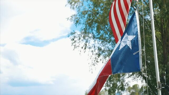 American patriot fastens USA flag. Project