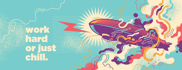 Abstract lifestyle graffiti design with zeppelin, splashes and slogan. Vector illustration. © Radoman Durkovic