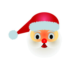 head of santa claus in a red hat on a white background