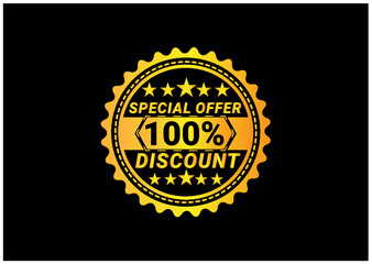 100% discount label and sale banner design template