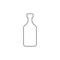 Rum bottle. Alcoholic drink for parties and celebrations. Simple black line shapes isolated. Black and white illustration on white background. Flat design style for any purposes