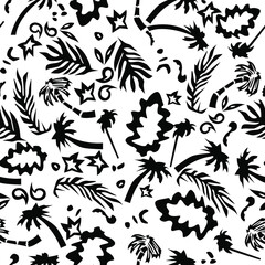seamless pattern from a set of beach-themed images in black and white for prints on fabrics, clothing, packaging and interior decoration and other surfaces