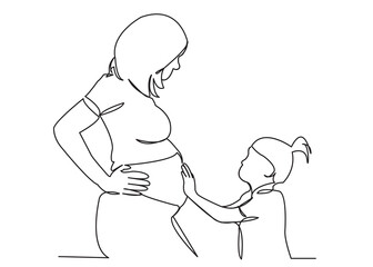 daughter strokes pregnant mother's belly