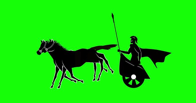 ancient greek chariot warrior silhouette. 2d animation video