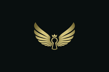 a luxury and elegant logo with a combination of keyhole, wings and crown. This logo is suitable for real estate, construction, architecture, mansion, apartment, security, etc.