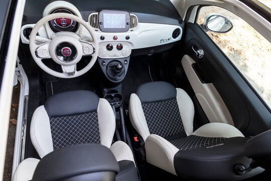 Fiat logo on the Fiat 500 editorial stock image. Image of interior -  130333694