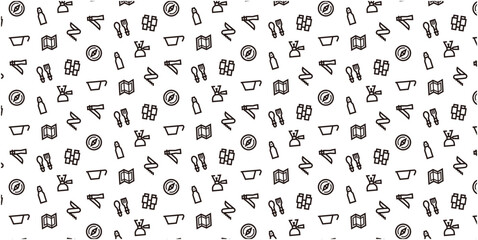 Hiking gear icon pattern background for website or wrapping paper (Monotone icon version)