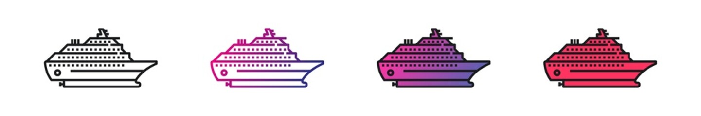 Obraz premium Set of Cruise ship vector outline style black filled icons isolated