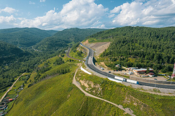 The Baikal serpentine road - aerial view of natural mountain valley with serpantine road, Trans-Siberian Highway, Russia, Kultuk, Slyudyanka