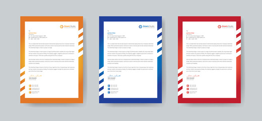 Modern Creative & Clean business style letterhead bundle of your corporate project design.set to print with vector & illustration in 3 Colorful Accents