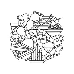 Sketch food collage isolated. Hand drawn art line. Vector stock illustration. EPS 10