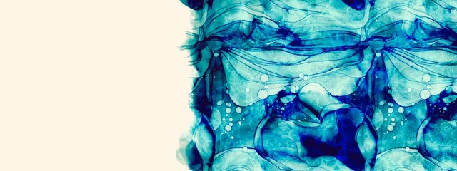 Liquid art, Blue alcohol ink background, underwater fluid, wallpaper for print, modern ocean concept idea