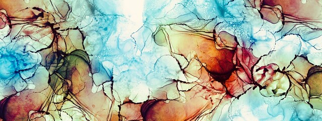 Dreamy alcohol ink background, creative fluid art for print, luxury blue and orange accent graphic, liquid design