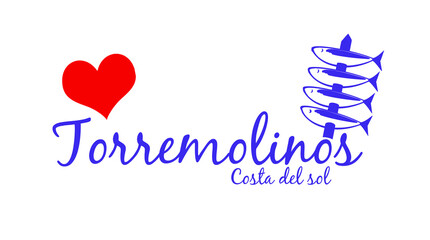 Modern style Torremolinos logo. Sardine skewer logo for souvenirs