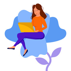 girl sitting on blue flower set dd