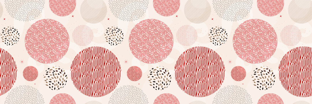 Seamless geometric pattern with red circles in Asian style on a white background. Geometric stylized oriental print. Chinese, Korean, Japanese ethnic motifs background. Vector illustration