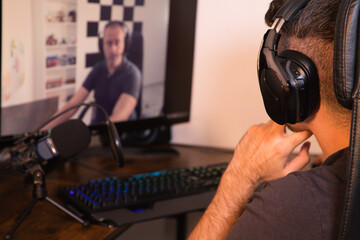 online computer game players are chatting via video call before the start of the game. Concept of online games.