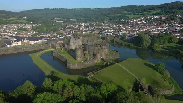 Caerphilly Castle, Castell Caerffili, medieval castle dominating the centre of town, Caerphilly, Glamorgan, Wales, United Kingdom
