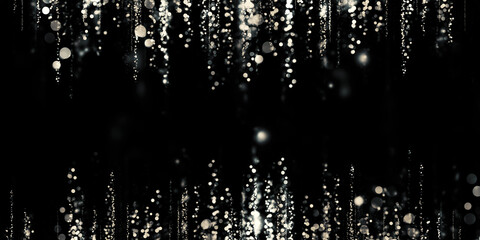 Fototapeta na wymiar floating silver bokeh black background silver stardust 3D illustration