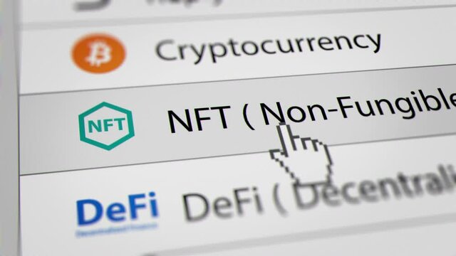 Mouse Cursor Clicking NFT (Non-Fungible Token) Marketplace  Button. All data on the Footage are Fictional, Created Especially for This Concept
