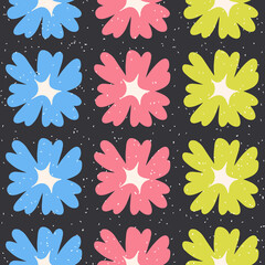 Simple flower seamless pattern on black background. Floral design. Vector illustration