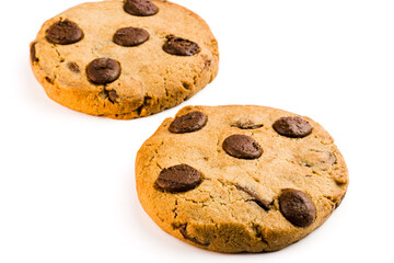 Chocolate cookies isolated on white background. Close-up Macro. Selective focus.