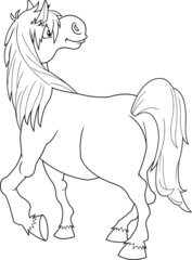 Outlined Horse Cartoon Mascot Character Walking. Vector Hand Drawn Illustration Isolated On Transparent Background