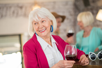 Senior blonde ladies with celebrating birthday and feeling amazing