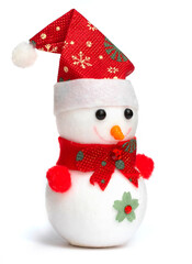 Toy snowman on a white isolated background, Christmas decorations, symbol of the new year and christmas