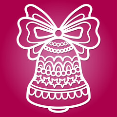 Laser cutting template. Christmas bell with a bow. For cutting from any material, for the design of Christmas tree decorations, cards, invitations, interior decoration, etc. Vector
