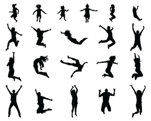 Black silhouettes of jumpers on a white background