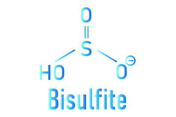 Skeletal formula of Bisulfite anion, chemical structure. Common salts include sodium bisulfite (E222) and potassium bisulfite (E228), used as food preservatives.