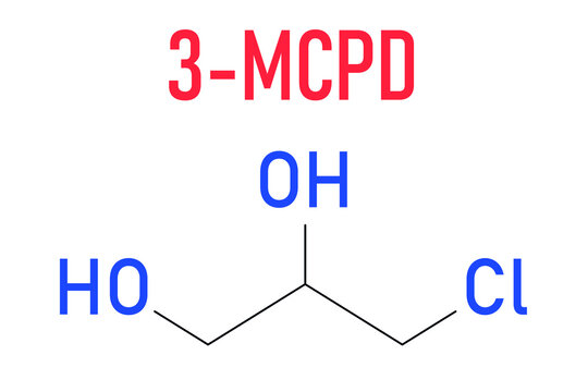 Skeletal formula of 3-MCPD carcinogenic food by-product molecule. Produced when hydrochloric acid is added to food to speed up protein hydrolysis.