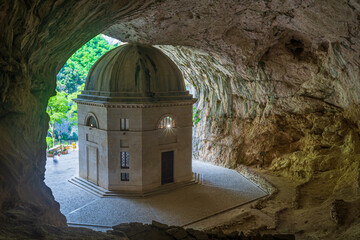 Church inside cave famous travel destination in Italy. The temple of Valadier, impressive octagonal...