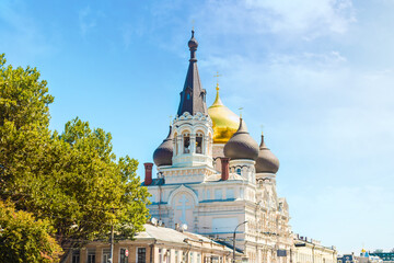 Fototapeta na wymiar Orthodox male monastery in honor of St. Panteleimon in the city of Odessa. Ukraine