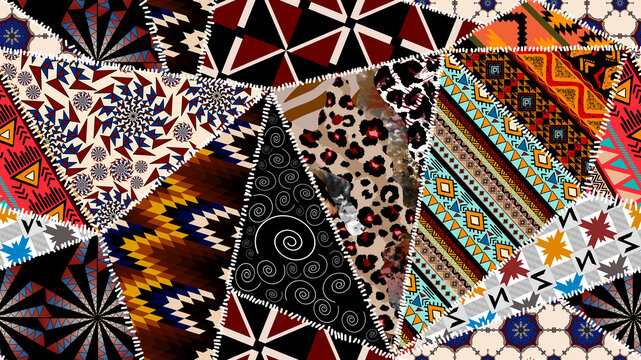 Patchwork lining design pattern, leopard, lining and ethnic pattern