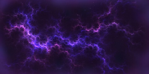 Digital fractal art. Open space storm background, equirectangular projection, environment map, night star sky. Wireless power transmission and energy clouds. Fractal 3d illustration.