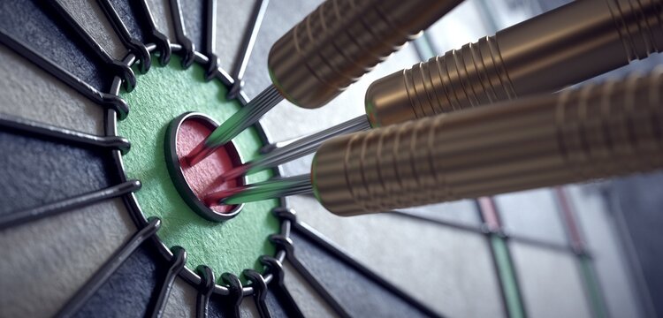 Three darts stuck in the center. 