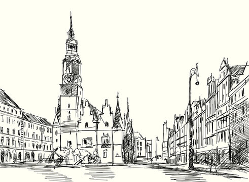 Rynek we Wrocławiu. Szkic odręczny miasta Wrocław