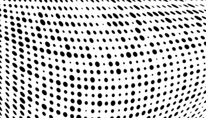 Vector modern optical texture of pop art. Abstract halftone wave dotted background. Futuristic twisted grunge pattern, dots, circles
