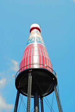 Collinsville, Illinois: The world's largest catsup bottle next to Route 159. This unique ketchup water tower was built for the G.S. Suppiger catsup bottling company. Roadside attraction.