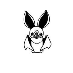 Art illustration of a cute little bat, halloween celebration, black lines on a white background