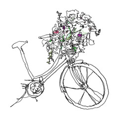 Sketchy illustration of a bike with flowers