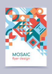 Geometric abstract background. Mosaic flyer template. Creative modern concept. Vector illustration, flat, simple shapes. Poster, banner, cover for brochure, booklet, catalog, report