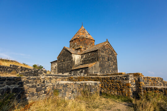 Sevanavank Monastery on a peninsula at the northwestern shore of Lake Sevan in Armenia