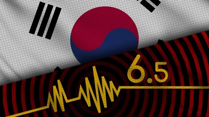 South Korea Wavy Fabric Flag, 6.5 Earthquake, Breaking News, Disaster Concept, 3D Illustration
