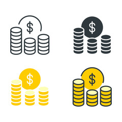 Cost savings, funds, money saving, dollar coin stock collection. payment, business and finance related. save cost. Costs icon. Vector illustration. Design on white background. EPS10