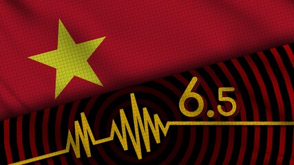 Vietnam Wavy Fabric Flag, 6.5 Earthquake, Breaking News, Disaster Concept, 3D Illustration